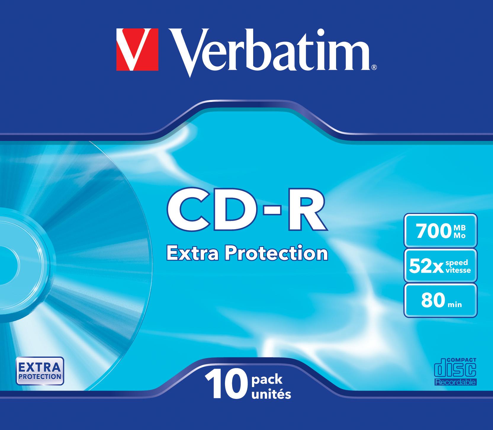 TECNOSHOP CD-R Verbatim 80 min di capienza 52x confezione da 10 pezzi